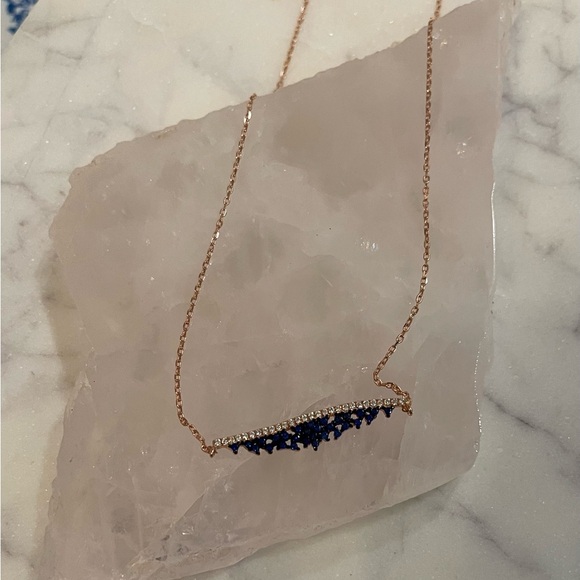 Jewelry - Rose Gold Plated Blue Sapphire 925 Sterling Silver Pendant